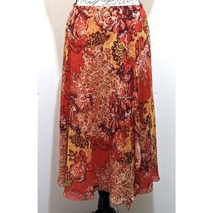 Coldwater Creek Floral Skirt with Ruffle - Red and Yellow, size small